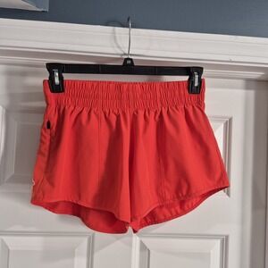 Rabbit Running Shorts Womens Small Dark Hot Orange Lined Running 4" Zip Pocket